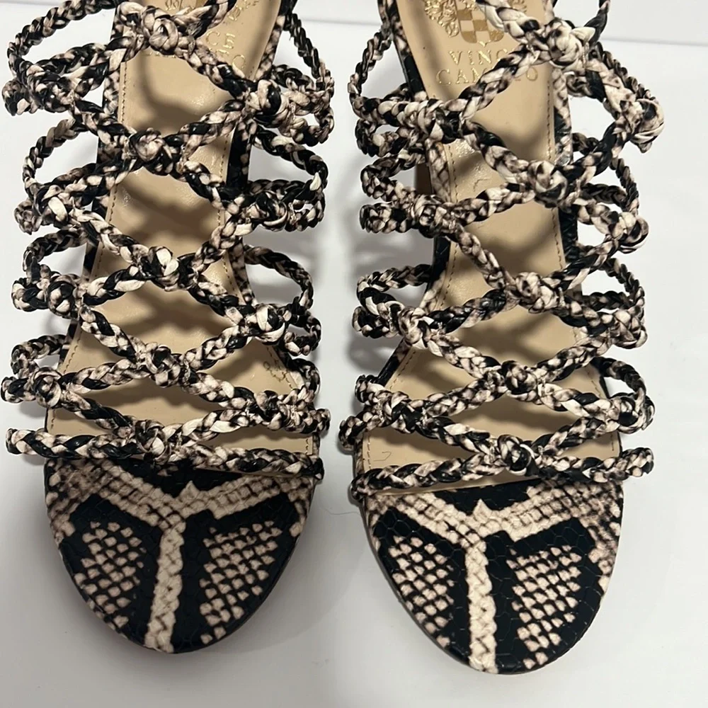 VINCE CAMUTO Women's Strappy Snake Print Heels Sz 7.5 - Picture 8 of 9